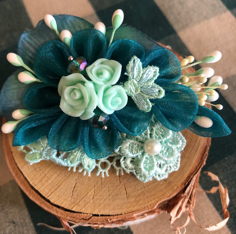 about 3 in across Shirt etc... Scarf Intricate and Classy Hand-Crafted Kanzashi Accessory Flower for Your Hair