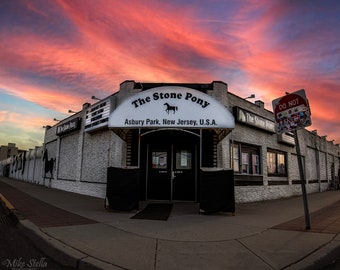 The Stone Pony au coucher du soleil, Asbury Park, côte du New Jersey, photos du New Jersey, monuments historiques, art mural, tirages photo, photographie d'art