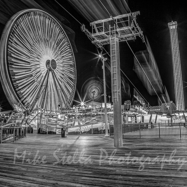 Casino Pier, Seaside Heights, Boardwalk, Long Exposure, Black and White, NJ, Jersey Shore, Fine Art Photo