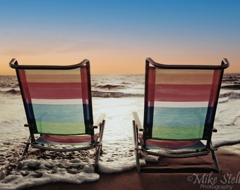 Beach Chair Sunset, Jersey Shore, NJ, beach photo, sunset, wall art, photo prints, Fine Art Photography