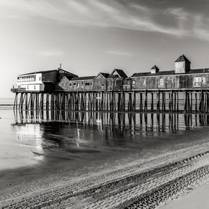 Alten Obstgarten Beach Pier, Maine, Strand, Meer, schwarz und weiß, Fine Art Fotografie