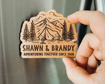 Refridgerator Magnet Custom, Personalized gift, newlyweds, Beer, Camping, RV, National Park Forest, elopement, Adventure Gift, save the date