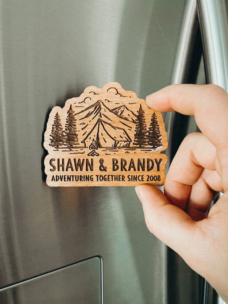 Refridgerator Magnet Custom, Personalized gift, newlyweds, Beer, Camping, RV, National Park Forest, elopement, Adventure Gift, save the date image 1