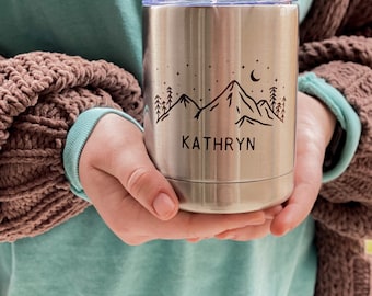 Personalized Insulated SS Campfire Mug w/lid- coffee mug, outdoor, adventure, Wilde Nomad, mountains, camping mug, insulated mug