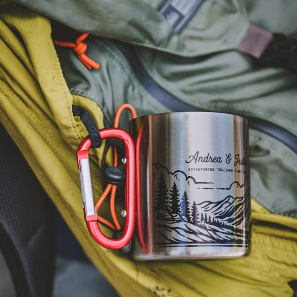 Personalized 11 oz.  Carabiner Campfire Mug - coffee mug, camping, outdoor, camp mug, adventure, Wilde Nomad,  mountains, mug, camping mug