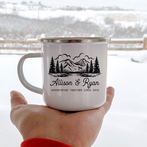 Personalized Enamel Campfire Mug - Coffee Lovers, Outdoor Enthusiasts, Wilde Nomad, Camp Mug, Wedding GIft