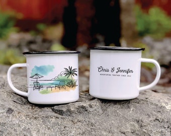 Personalized Beach Campfire Mug-coffee mug, bachelorette, beach, Wilde Nomad, newlyweds ,camping mug, engagement gift, Custom Couple, salty