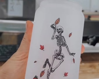 Fall Skelly- 18 oz. Beer Glass - pint, ghost, cute ghost, adventure, Wilde Nomad, spooky vibes, spooky season, Halloween