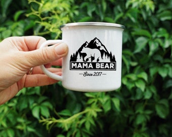 Mama Bear Campfire Mug - coffee mug, coffee, camping, outdoor, mom gift, new mom, mug, camping mug, enamelware, baby shower, Mother's Day