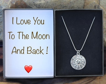 Moon And Sun Necklace, Silver Necklace With Pendant, Necklace Women, Necklace Silver Chain, Necklace Silver Pendant, Gift for Women / Mom