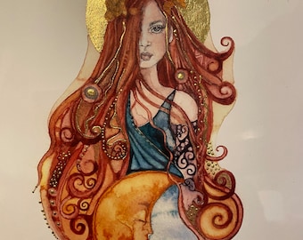 Moon Goddess with gold leaf