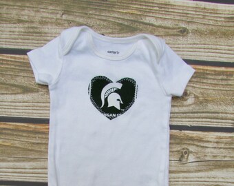 Baby Heart Snap Bodysuit with Michigan State fabric