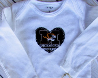 Baby Heart Snap Bodysuit with Mizzou fabric