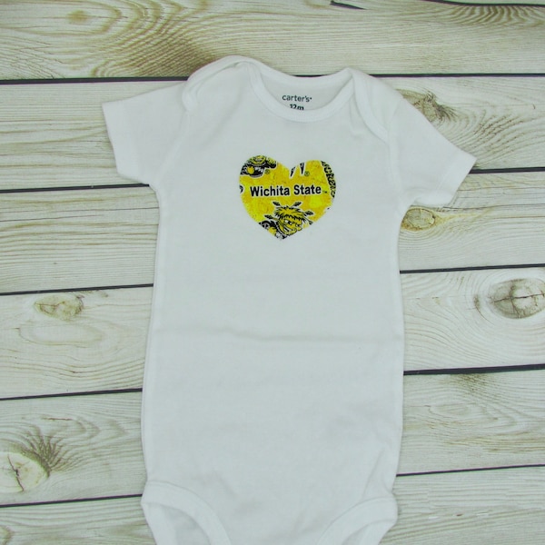 Baby Heart Snap Bodysuit with Wichita State fabric