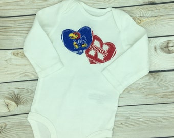 Baby Rival Hearts Snap Bodysuit with Kansas and Nebraska fabric