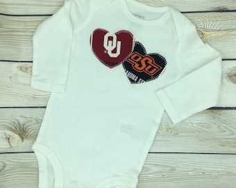 Baby Rival Hearts Snap Bodysuit with Oklahoma and Oklahoma State fabric