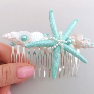 Shell hair comb, Aqua blue Beach wedding Beach hair accessory, Seashell Hair accessories, Mermaid hair comb, Bridal hair comb, Headpiece