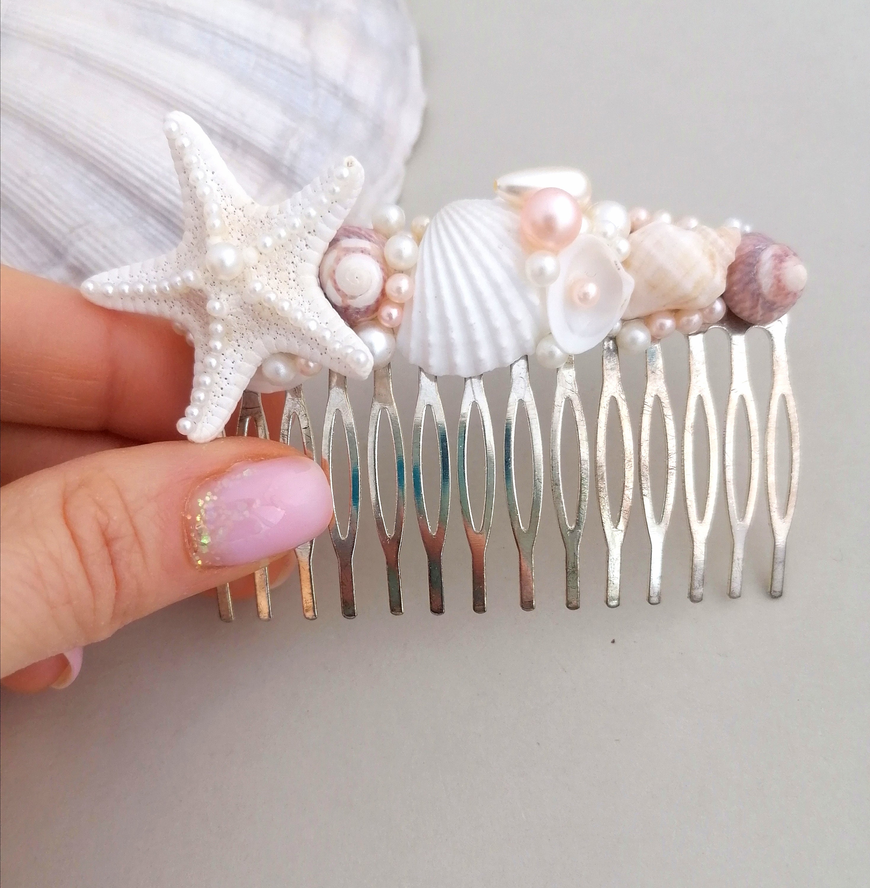Shell Hair Comb Beach Wedding Headpiece Seashell Hair Comb: Beach Wedding Bridal Headpiece - Etsy main image 2