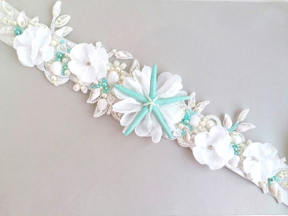 Shell Bridal Sash Beach Wedding Sash turquoise Sash aqua Mint Belt starfish Bridal Sash shell Wedding Dress beach Bridal Sash seashell Sash Etsy