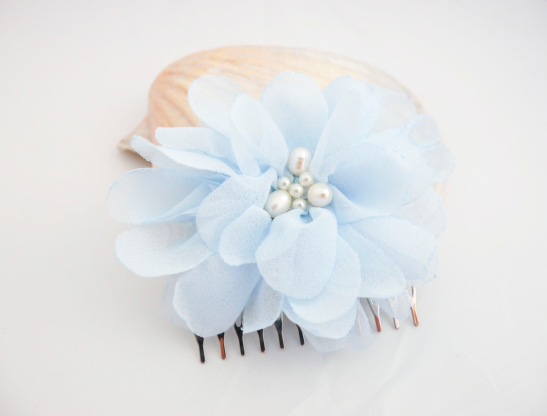 Light Blue Flower Hair Comb,wedding Hair Accessory,pale Blue Hair
