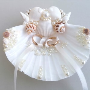 Sea Shell Ring kussen, zee bruiloft, trouwring houder, Shell ring houder, Sea shell Ring aan toonder, Ring aan toonder, strand bruiloft afbeelding 2