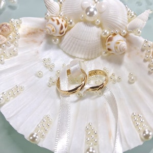 Sea Shell Ring kussen, zee bruiloft, trouwring houder, Shell ring houder, Sea shell Ring aan toonder, Ring aan toonder, strand bruiloft afbeelding 8