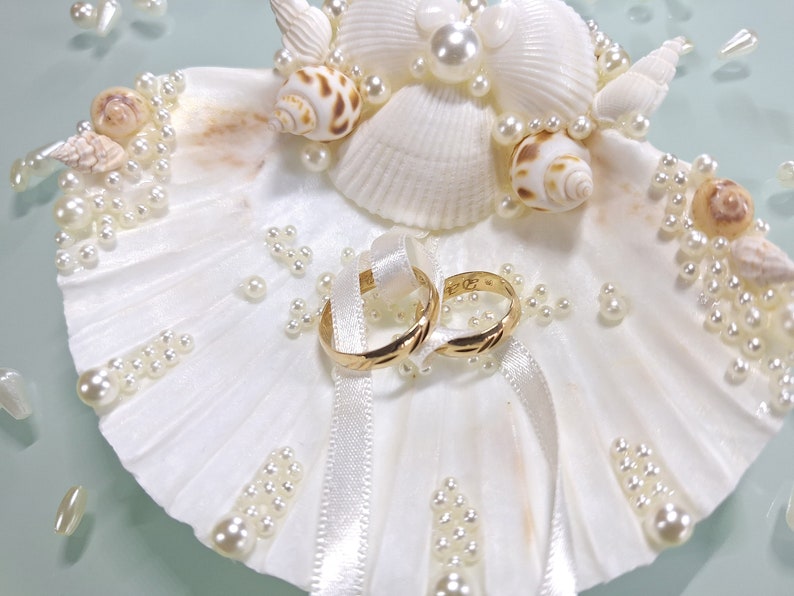 Sea Shell Ring kussen, zee bruiloft, trouwring houder, Shell ring houder, Sea shell Ring aan toonder, Ring aan toonder, strand bruiloft afbeelding 8