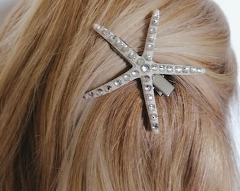 Starfish haar spelden, Crystal zeester, Strand bruiloft, Strand haar accessoire, Zeeschelp Haar clip, Zeemeermin haarstuk, shell bruids haar pinnen, Hoofddeksel