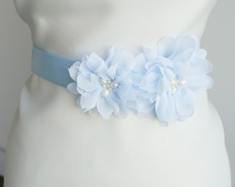 Light blue Flower Bridal Sash, Wedding Sash, Bridal Gown Sash, Pale blue Flower Belt, Wedding Dress Sash, Formal Dress Sash, Blue sash