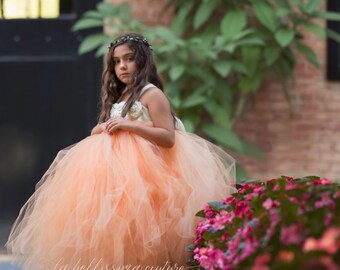 Peach Flower Girl Dress, Tutu Dress for Wedding, Toddler Birthday Dress, Princess Party Outfit