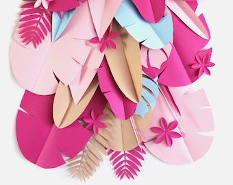 Tropical Party Backdrop - Safari paper flowers backdrop - Greenery backdrop -Paper leaves backdrop - Tropical leaves backdrop - Jungle party
