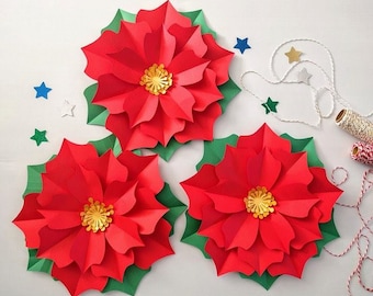 Christmas decorations  - Red Poinsettia paper flower - Chinese New Year wall decor/ Holiday home decor -Large paper flower backdrop