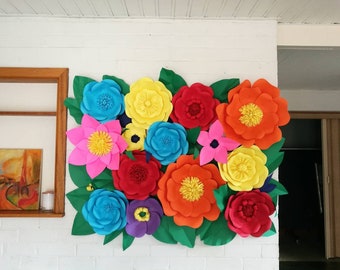 Set of 15 Rainbow paper flowers / Fiesta floral backdrop / Mexican party