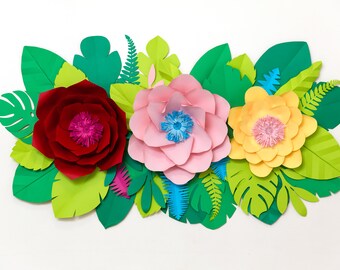 Tropical Party Backdrop - Safari paper flowers backdrop - Greenery backdrop -Paper leaves backdrop - Tropical leaves backdrop - Jungle party