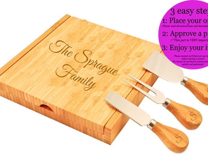 Cheese Board and Tool Set - Engraved Personalized