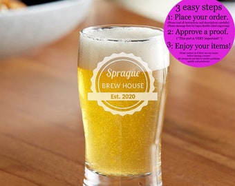 Beer Taster Glass, 5 oz Sampler for Beer Flights -  Personalized, Engraved, Laser Etched - Monogram, Initials, Inscription, or Logo