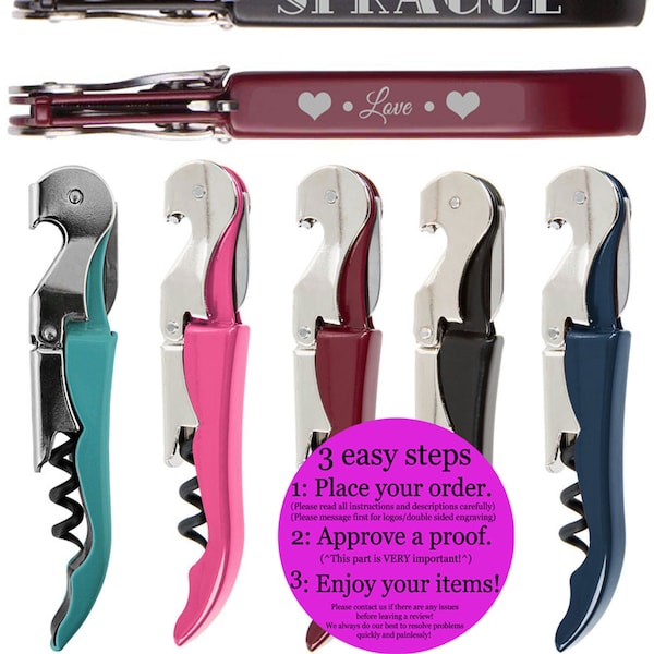 Pulltap's Waiters Corkscrew, (Multiple Colors Available) -  Personalized, Engraved, Laser Etched - Monogram, Initials, or Inscription