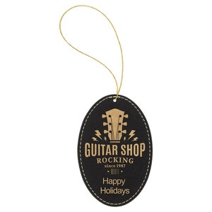 Christmas Ornament, Set of 25 - Oval - Faux Leather, Laser Engraved - Multiple Colors - Personalized w/ Name, Monogram, or Inscription