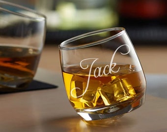 Rocks Whiskey Glass, Wobble Style (9.5 oz) -  Personalized, Engraved, Laser Etched - Monogram, Initials, or Inscription