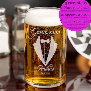 Beer Can Glass, 16 oz. -  Personalized, Engraved, Laser Etched - Monogram, Initials, Inscription, or Logo
