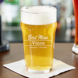 20 oz Pint Glass, Nonic English Pub Style  -  Personalized, Engraved, Laser Etched - Groomsman, Best Man, Bridal Party