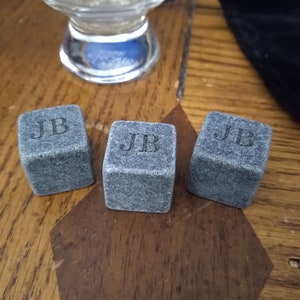 Whiskey Stones, Set of 3 with Pouch Personalized, Engraved, Laser Etched Monogram, Initials image 1