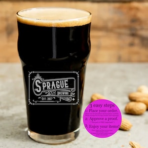 Nonic Pint Glass, 20 oz  -  Personalized, Engraved, Laser Etched - Name or Initials