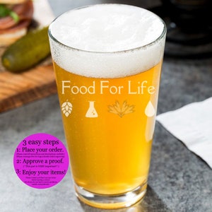 Craft Beer Glass, 16 oz. Pint Glass, for Beer, Cocktails, Juice -  Personalized, Engraved - Monogram, Initials, Inscription or Logo