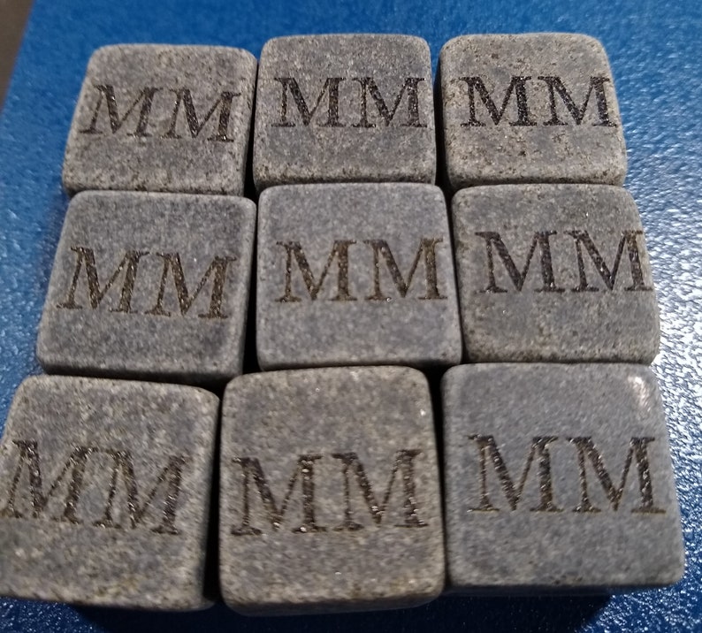 Whiskey Stones, Set of 3 with Pouch Personalized, Engraved, Laser Etched Monogram, Initials image 6