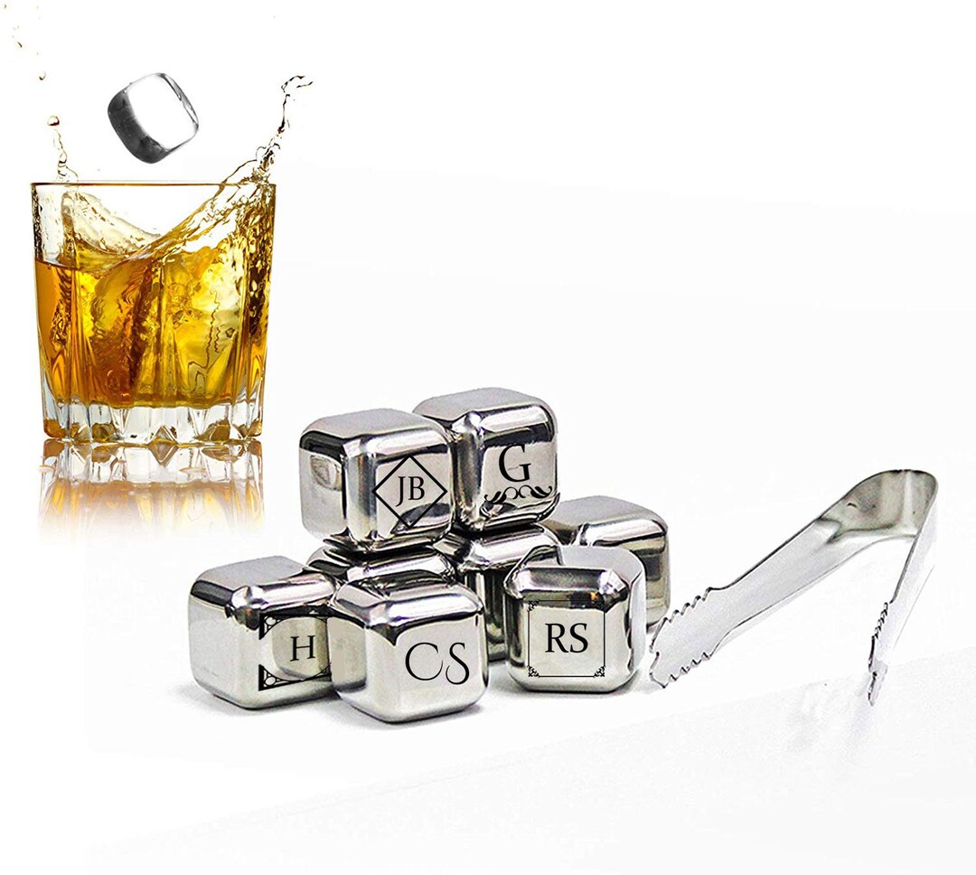 Whiskey Stones, Stainless Steel Set of 3 With Pouch 4 Designs to Choose From Personalized ...