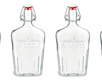 Personalized Glass Whiskey Flask with Swing Top, 17 oz
