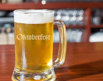 Oktoberfest Beer Glass, 16 oz. German Beer Mug -  Personalized, Engraved, Laser Etched