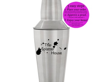 Cocktail Shaker, Stainless Steel -  Personalized with Name, Monogram, Inscription or Logo - Laser Engraved, Etched, Custom