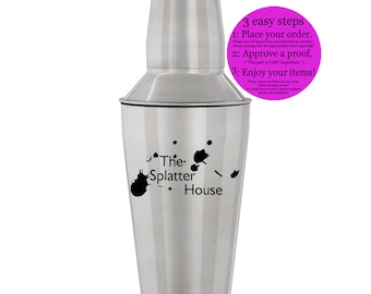 Cocktail Shaker, Stainless Steel -  Personalized with Name, Monogram, Inscription or Logo - Laser Engraved, Etched, Custom